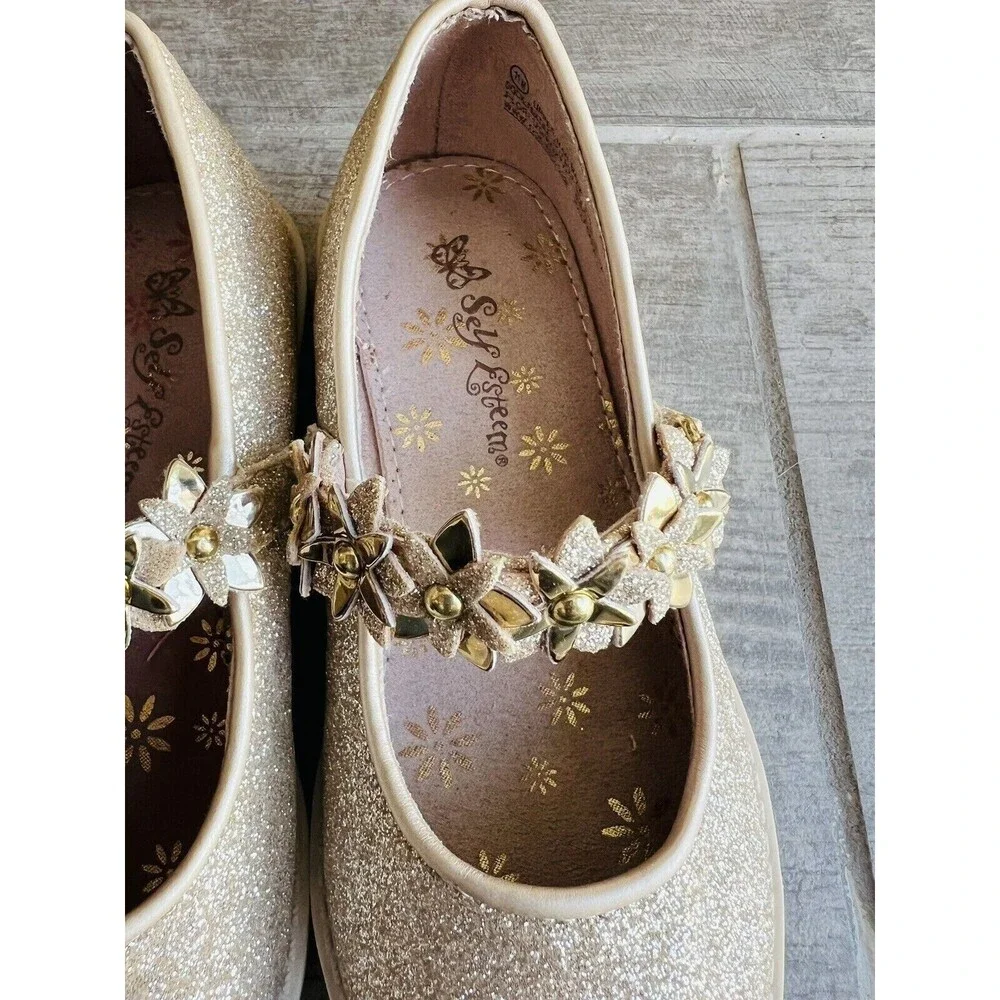 Little Girls Mary Jane Dress Shoes Party Wedding Princess Gold Glitter 11 11c